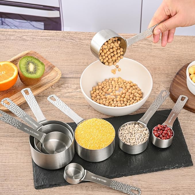 Measuring Cups and Spoons set, 18/8 Stainless Steel Measuring Cups and Spoons, Metal Measuring Tools for Kitchen & Baking, Metric & US Measure Cups and Spoons Set for Dry & Liquid