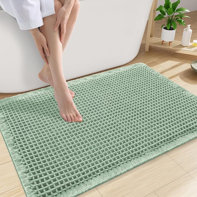 Smiry Waffle Bath Mat 30x20, Extra Soft Absorbent Bathroom Rugs, Non Slip Machine Washable Quick Dry Bath Rugs for Bathroom Floor, Tub, Shower, Home Decor Accessories, Sage Green