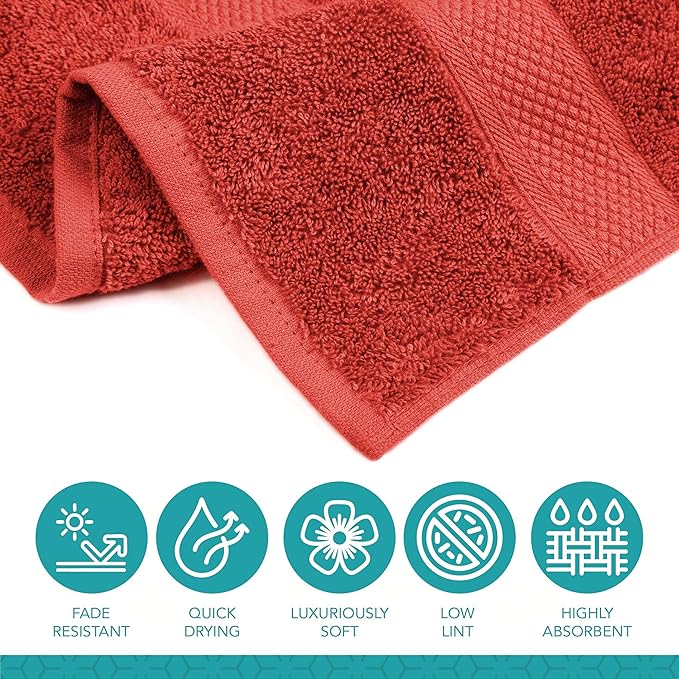 Pleasant Home Bath Towels Set of 6 (24” x 50”) 100% Cotton, 515 GSM | Lightweight, Soft & Highly Absorbent Luxury Towels for Bathroom | for Gym, Pool & Spa | 6 Pack, Red