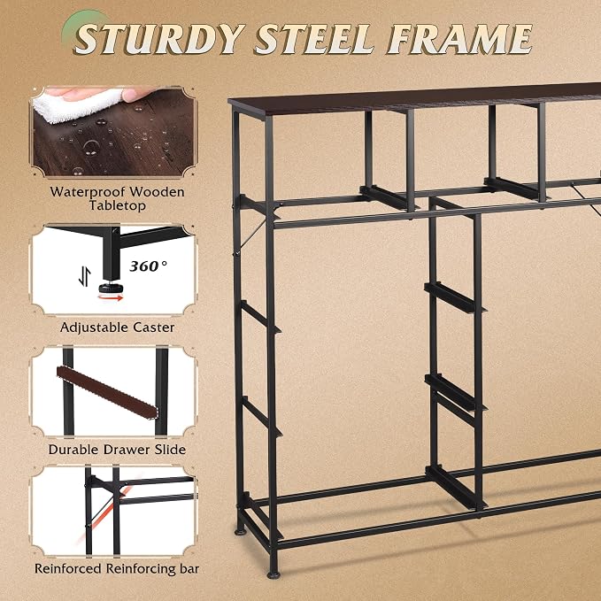 WLIVE 9-Drawer Dresser, Fabric Storage Tower for Bedroom, Hallway, Entryway, Closet, Tall Chest Organizer Unit with Fabric Bins, Steel Frame, Wood Top, Easy Pull Handle, Dark Grey