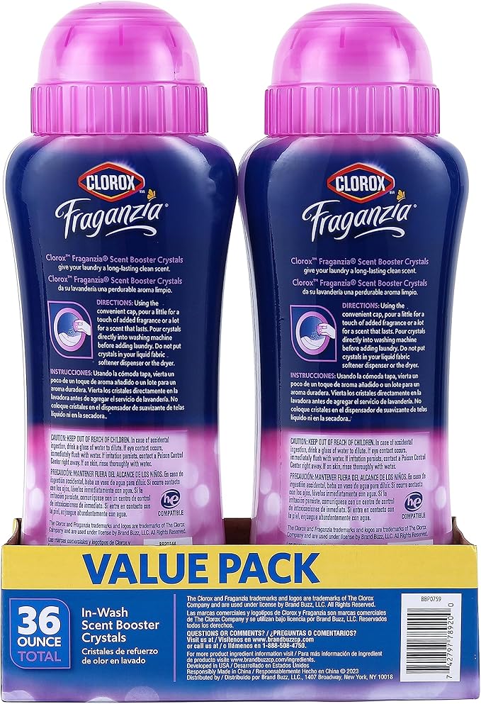 Clorox Fraganzia Laundry Scent Booster Crystals In-Wash Fragrance Beads Fresh-Smelling Clothes and Linens Safe All Fabrics and Colors Easy-Pour Bottle Spring Scent 18 OZ 2 Pack Twin Pack Value