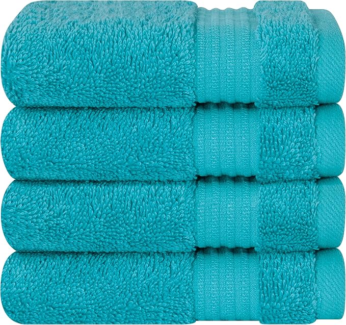 Cotton Paradise 100% Cotton Turkish Towel Set, Soft Absorbent Quick Dry, 4 Piece Washcloth Set, Ocean Aqua