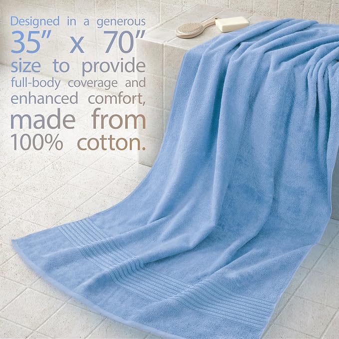 Cotton Paradise 100% Cotton Hand Towels, 2 Piece 35x70 Hand Bath Towels, Sky Blue