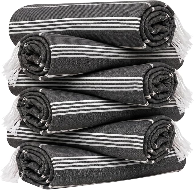 HAVLULAND Turkish Beach Towel Set of 6 Oversized 72x40 100% Turkish Cotton | Soft Hammam Peshtemal, Sand Free, Quick-Dry, Absorbent Bath Towel | Lightweight & Compact for Travel, Pool, Gym, Spa