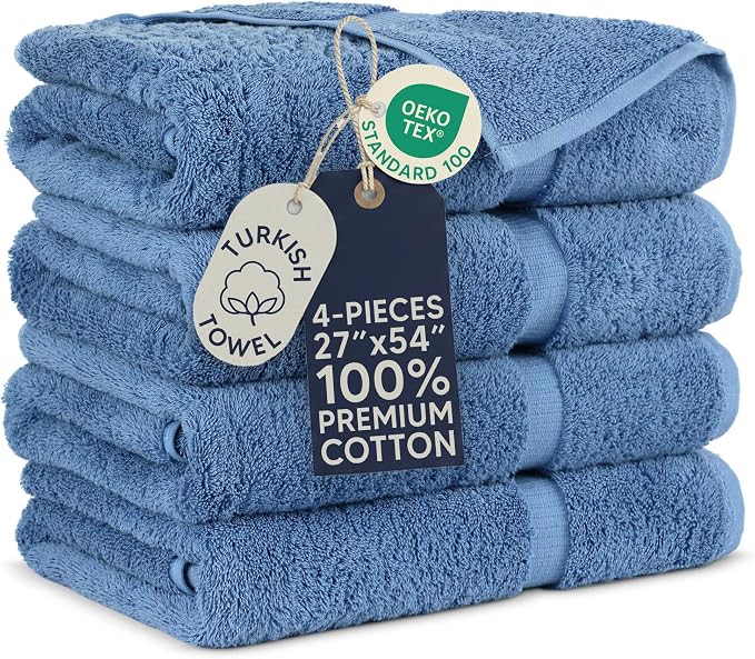 Towel Bazaar 4-Piece Bath Towel Set, Cotton Turkish Towels, 27x54 Luxury Towel Super Soft and Absorbent, Perfect Use for Bathroom, Shower Towels - Wedgewood
