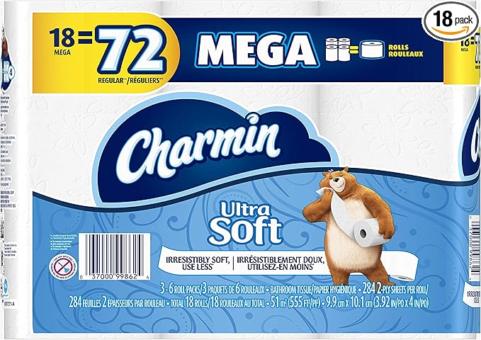 Charmin Ultra Soft Toilet Paper, 18 Mega Rolls