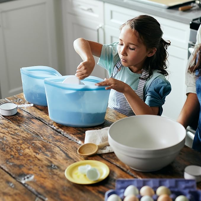 Stasher Premium Reusable Silicone Food Storage Bowl, Blue, 8-Cup | Food-Safe Silicone, Freezer, Sous Vide, Microwave, Dishwasher, Oven Safe, Meal Prep, Lunch Container, BPA-Free, Eco-Friendly