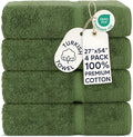 Chakir Turkish Linens 4 Piece Bath Towel Set, 100% Cotton Luxury Turkish Towels for Bathroom, Soft Absorbent Bath Towels, 27 x 54 Inches, Moss