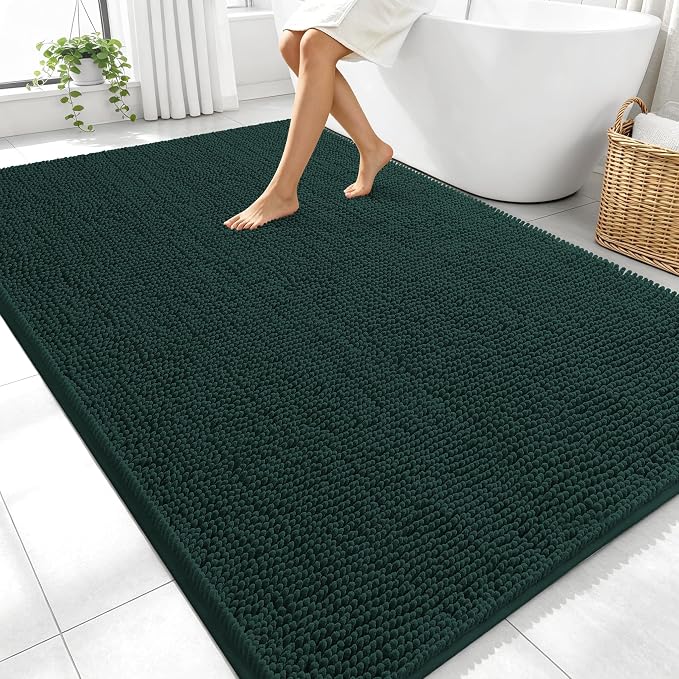 OLANLY Large Bathroom Rugs 70x46, Soft Absorbent Chenille Bath Rugs, Rubber Backing Quick Dry, Machine Washable Bath Mats for Bathroom Floor, Tub and Shower, Home Decor Accessories, Blackish Green