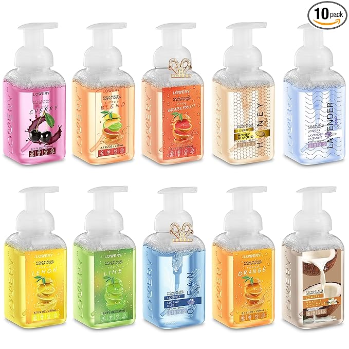 Foaming Hand Soap 10 Pack, Moisturizing W Aloe Vera & Essential Oils - Alcohol-Free Citrus Blend, Lemon, Orange, Lime, Grapefruit, Black Cherry Fragrances & More Hand Wash for Kitchen and Bathroom