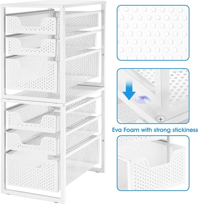 Simple Trending 3-Tier Under Sink Cabinet Organizer with Sliding Storage Drawer, Desktop Organizer for Kitchen Bathroom Office, Stackbale,White