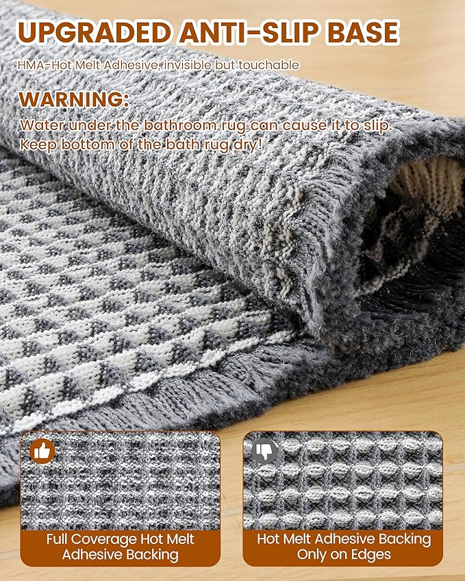 Smiry Waffle Bath Mat 30x18, Extra Soft Absorbent Bathroom Rugs, Non Slip Machine Washable Quick Dry Bath Rugs for Bathroom Floor, Tub, Shower, Home Decor Accessories, Darkgrey & Cream