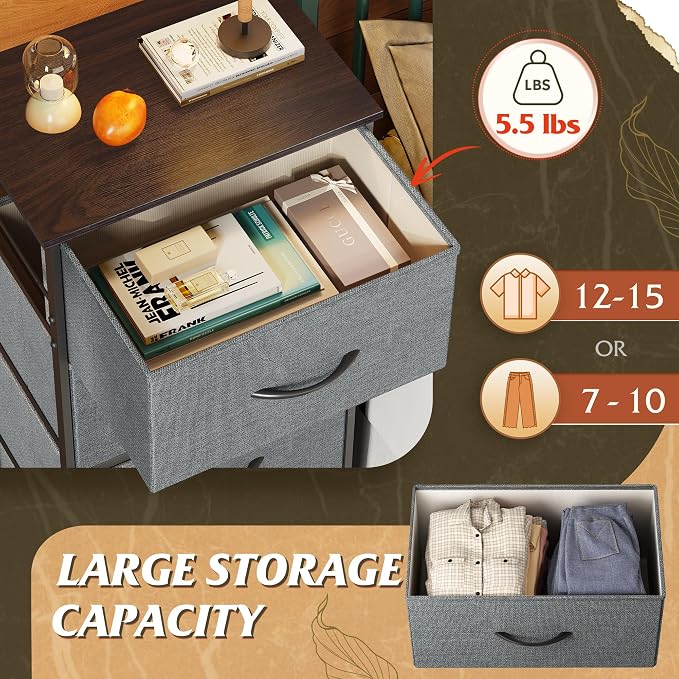 WLIVE Small Dresser Nightstand for Bedroom, 4 Drawers, Dark Grey | 4 vertical fabric drawers, Space-saving tower, Bedroom or closet use, Chest of drawers, Dresser for small spaces