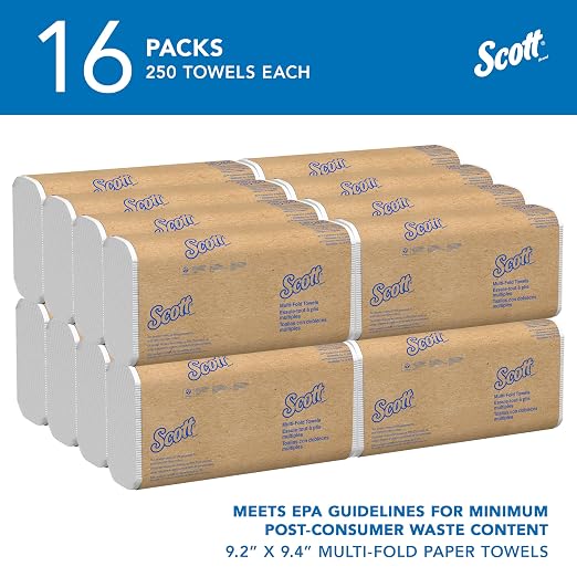 Scott Professional Multifold Paper Towels, Bulk, 16 x 250 Sheets (01804) | Universal, Plus Tier, Absorbency Pockets, Compressed, White, Compatible with Universal Folded Towel Dispensers