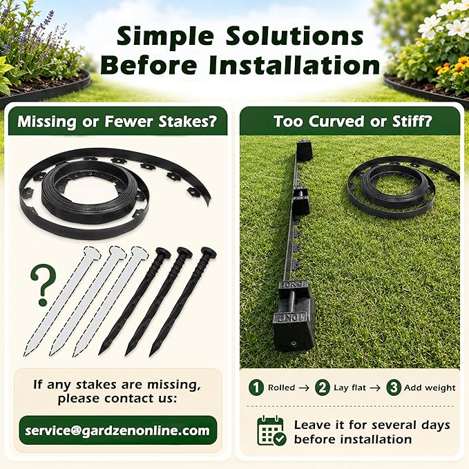Gardzen 1.5" x80' Landscape Edging Kit with 100 Spikes | Garden Edging Coil for Lawn Borders and Landscape Projects, Easy No Dig Installation with Durable Ground Stakes Included