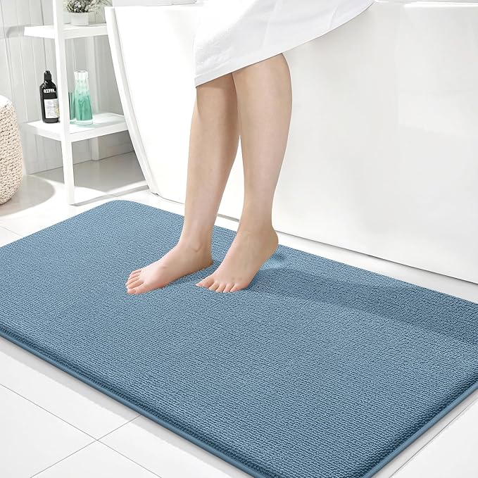 OLANLY Memory Foam Large Bathroom Rugs 40x24, Absorbent Bath Mat, Airy Blue | Soft Quick Dry Bath Mat Rugs, Non-Slip, Machine Washable Mat for Bathroom Floor, Tub and Shower, Home Decor Accessories