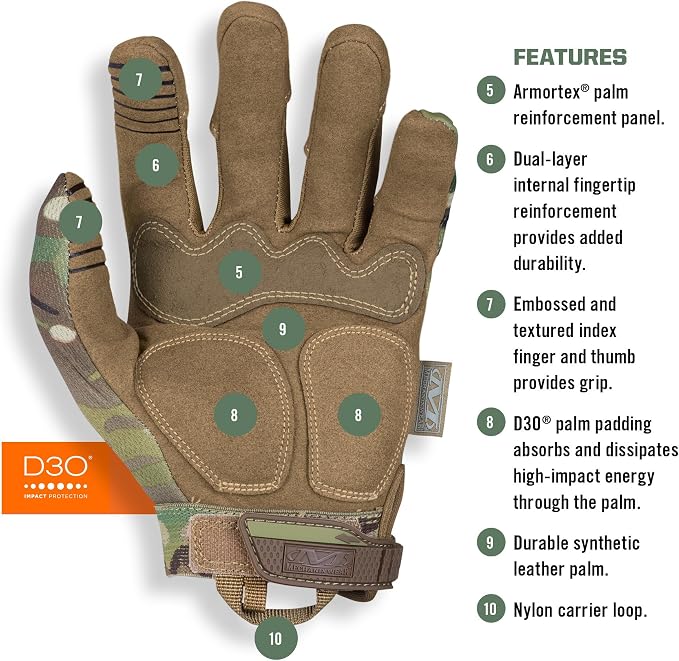Mechanix Wear: M-Pact Tactical Gloves with Secure Fit, Touchscreen Capable Safety Gloves for Men, Work Gloves with Impact Protection and Vibration Absorption (Camouflage - MultiCam, Large)