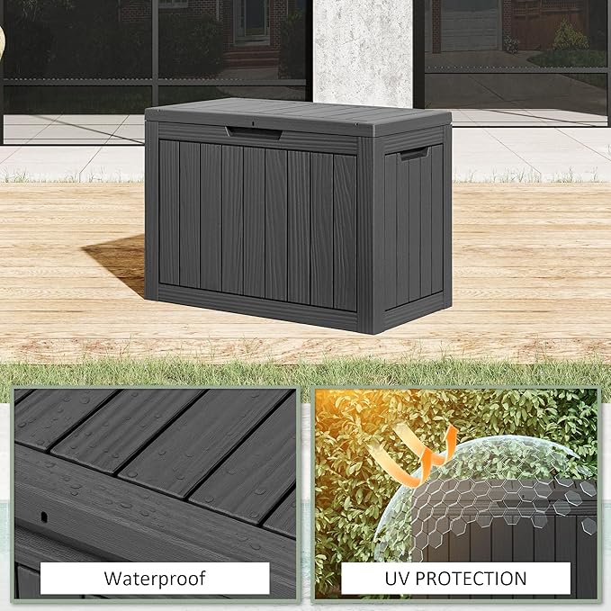 50 Gallon Outdoor Storage Box, All-Weather Resin Deck Box Outdoor Waterproof with Lockable Lid for Patio Cushions, Package Deliveries, Garden Tools, Pool Supplies, Black