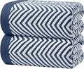 White Classic Cotton Beach Towels Oversized 35 x 70 Inches, Ultra Absorbent and Low Lint Luxury Pool Towels, Chevron Design, Navy Blue, 2 Pack