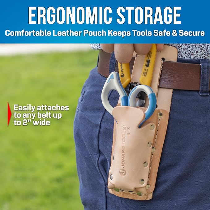 Jonard Tools TK-355 3 Hole Fiber Stripper & Kevlar Shears Scissor Kit, Leather Pouch