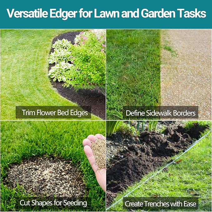 One-Piece 40in Manual Edger Lawn Tool with Spring Steel Blade | Manganese Steel Rubber Handle Border Edger for Landscaping Half Moon Edger for Garden Maintenance