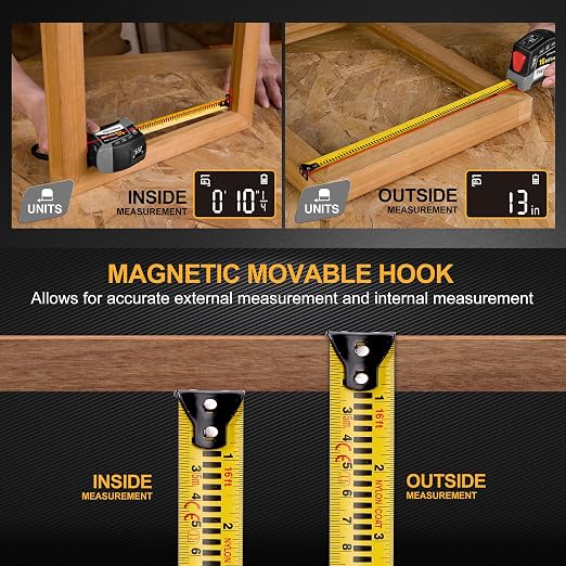 PREXISO 2-in-1 Digital Tape Measure - 16Ft Rechargeable Digital Measuring Tape Ruler Ft/Ft+in/in/M/CM/MM Unit, Metric & Inches Retractable Measurement Tape Tools, Auto Lock, Pythagorean, Area, Volume