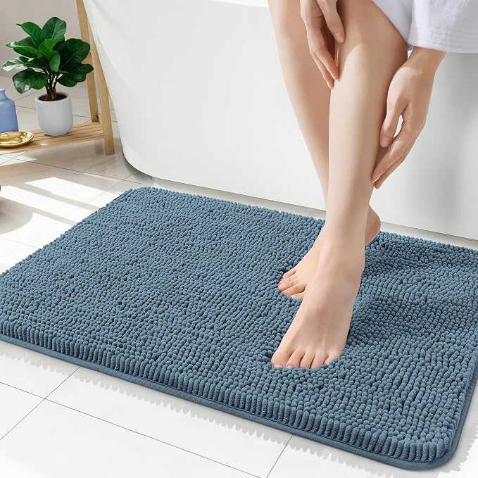 OLANLY Bathroom Rugs 35x24, Extra Soft Absorbent Chenille Bath Rugs, Rubber Backing Quick Dry, Machine Washable Bath Mats for Bathroom Floor, Tub and Shower, Home Decor Accessories, Airy Blue