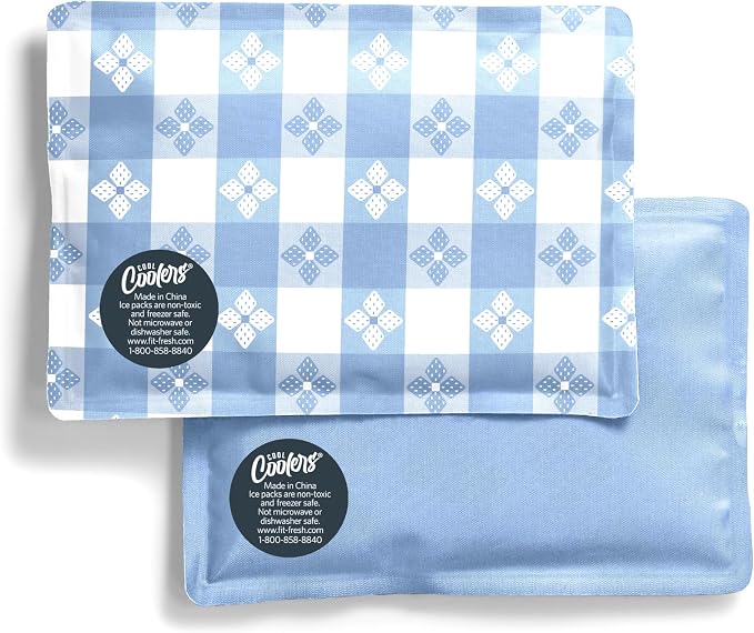Fit & Fresh Cool Coolers Soft Ice for Lunch Bags 2pk, Flexible Stretch Nylon, Durable, Reusable Lunch Box Ice Packs, Soft Ice, Reusable Freezer Packs, Lunch Ice, Cornflower Blue Picnic