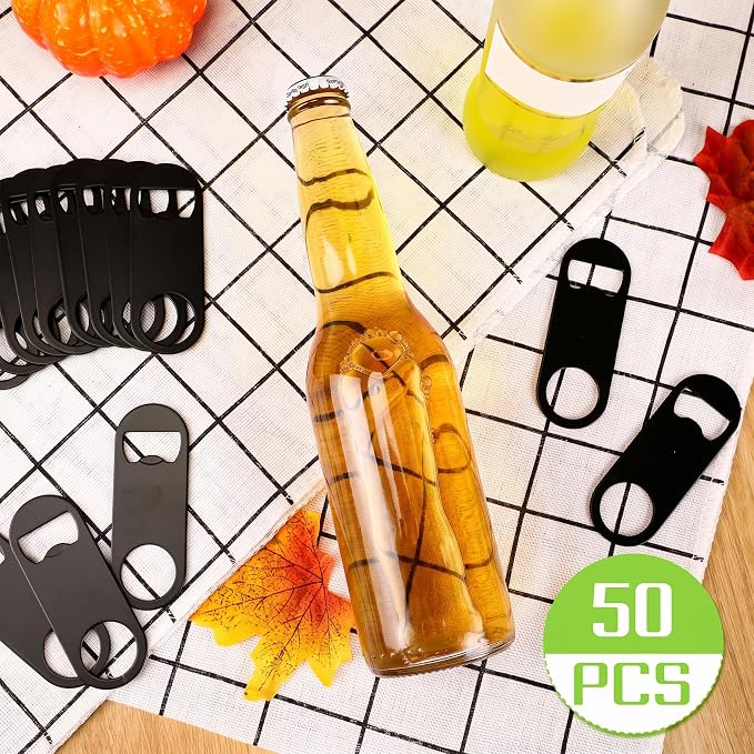 50 Pcs Bottle Openers Stainless Steel Flat Bottle Opener Bulk 3.4 x 1.3 Inches Bartender Beer Key Soda Can Mini Speed for Kitchen, Bar or Restaurant
