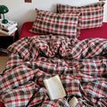 mixinni Vintage Red & Brown Buffalo Plaid Duvet Cover Set Full Size - 3 Piece Washed Cotton Bedding Set with Classic Checkered Pattern, Cozy Farmhouse Duvet Cover with Pillowcases for All Seasons