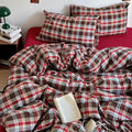 mixinni Vintage Red & Brown Buffalo Plaid Duvet Cover Set Twin Size - 3 Piece Washed Cotton Bedding Set with Classic Checkered Pattern, Cozy Farmhouse Duvet Cover with Pillowcases for All Seasons