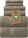 Alusa Home 100% Organic Zero-Twist Cotton Towels - GOTS Certified Luxury Bath Towels - Ultra Soft & Plush 700GSM Long-Staple Cotton - 6 Piece Towel Set (Taupe)