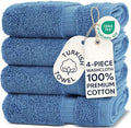 Chakir Turkish Linens 4 Piece Washcloth Set, 100% Cotton Luxury Turkish Washcloths for Bathroom, Soft Absorbent Washcloths, 13 x 13 Inches, Wedgewood