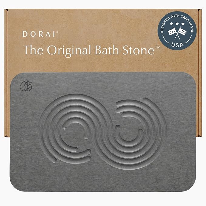 Dorai Home Stone Bath Mat - Premium Diatomaceous Earth Bath Floor Mats with Non-Slip Base, Fast-Drying Modern Shower Mat for Bathroom | Zen Slate - 23.6"x15.4"
