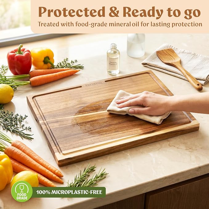 Acacia Wood Cutting Boards for Kitchen Set of 3 with Juice Groove | Non toxic FSC certified wooden chopping boards, knife-friendly, large kitchen boards for meat, cheese, charcuterie & serving