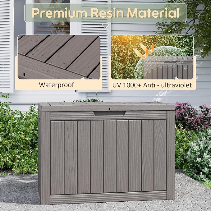 45 Gallon Outdoor Storage Box, All-Weather Deck Box for Patio Furniture, Package Deliveries, Garden Tools, Pool Supplies & Cushions, Grey