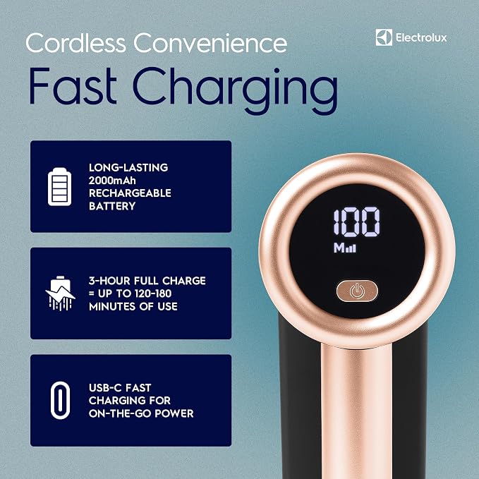 Electrolux Rechargeable Fabric Shaver | 3-Speed Lint Remover for Clothes & Furniture | Eliminates Fuzz & Pilling | Electric Lint Shaver with LED Display & Type-C Fast Charging Port - Black