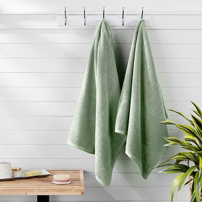 Amazon Basics 2-Pack Quick-Dry Lightweight Moisture Absorbing Bath Towel, 100% Cotton, 54" x 30", Seafoam Green
