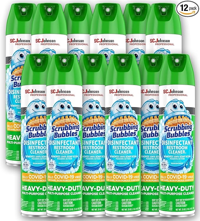 SC Johnson Professional, Scrubbing Bubbles Multi-Purpose Bathroom Cleaner Disinfectant Aerosol, 25 Fl Oz Pack of 12