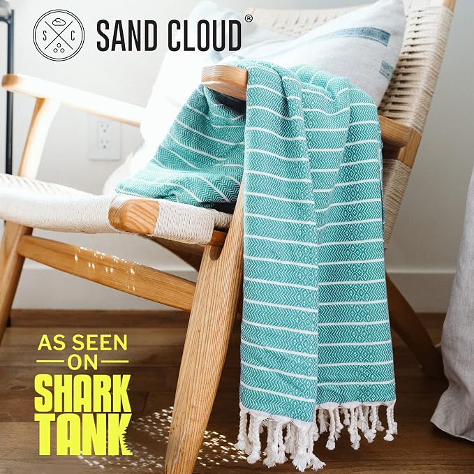 Sand Cloud Turkish Beach Towel - Sand Resistant & Quick Dry Towel | 100% Certified Organic Turkish Towel - Bath Towel or Beach Blanket for Picnic - As Seen on Shark Tank - Gocek (Mint)