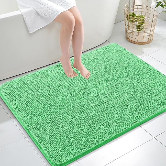 OLANLY Large Bathroom Rugs 40x32, Extra Soft Absorbent Chenille Bath Rugs, Rubber Backing Quick Dry, Machine Washable Bath Mats for Bathroom Floor, Tub and Shower, Home Decor Accessories, Mint Green