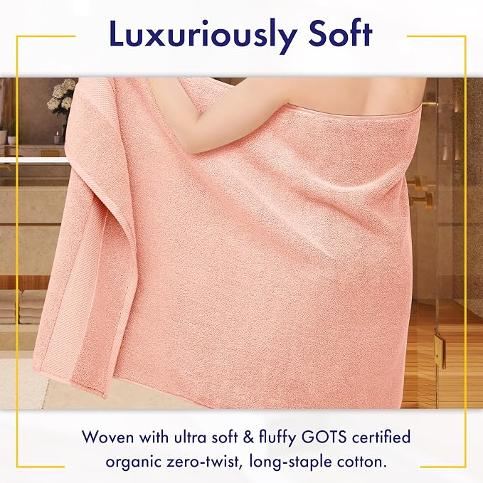 Alusa Home 100% Organic Zero-Twist Cotton Towels - GOTS Certified Luxury Bath Towels - Ultra Soft & Plush 700GSM Long-Staple Cotton - 6 Piece Towel Set (Blush Pink)