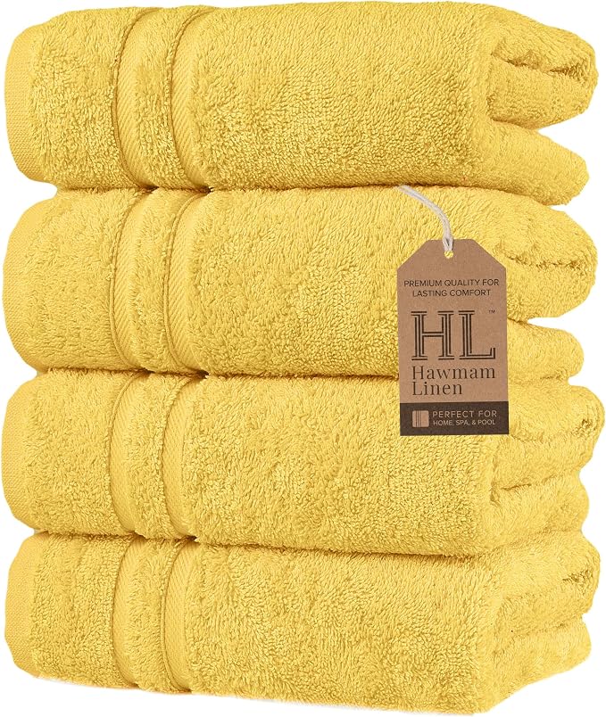 Hawmam Linen Yellow Hand Towels 4 Pack Turkish Cotton Premium Quality Soft and Absorbent Small Towels for Bathroom