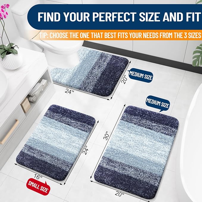 OLANLY Bathroom Rugs Mat 36x24, Extra Soft Absorbent Microfiber Bath Rugs, Rubber Backing, Quick Dry, Machine Washable Bath Mats for Bathroom Floor, Tub and Shower, Home Decor Accessories, Airy Blue