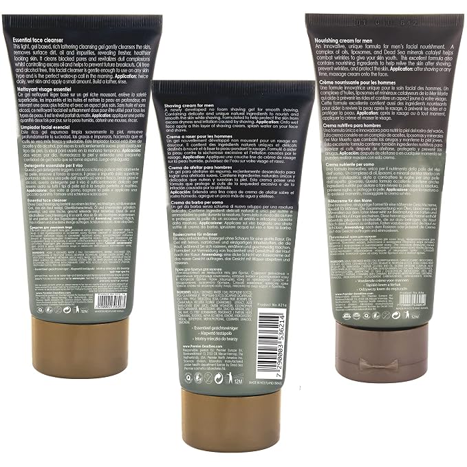 Premier Dead Sea Men's Care Kit - 3 x 4.2 fl oz | Nourishing Cream, Shaving Cream & Facial Cleanser - Gentle, Anti-Wrinkle, firming, Sensitive Skin, Daily Use
