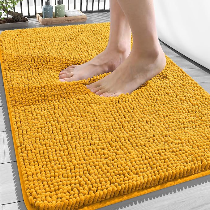 OLANLY Bathroom Rugs 34x21, Extra Soft Absorbent Chenille Bath Rugs, Rubber Backing Quick Dry, Machine Washable Bath Mats for Bathroom Floor, Tub and Shower, Home Decor Accessories, Golden Yellow