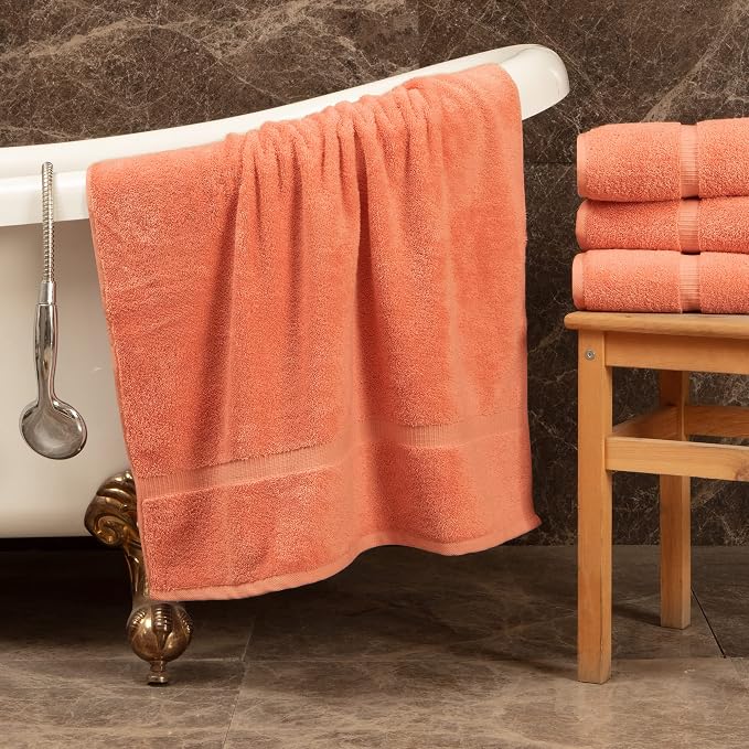 Towel Bazaar 4-Piece Washcloth, 100% Premium Cotton Turkish Towels, 13x13 Luxury Towel Super Soft and Absorbent, Perfect Use for Bathroom, Shower Towels - Coral