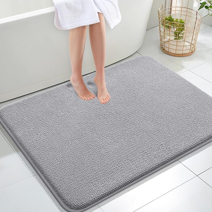 OLANLY Thick Memory Foam Large Bathroom Rug 40x32, Absorbent Bath Mat, Grey | Soft Quick Dry Bath Mat Rugs, Non-Slip, Machine Washable Mat for Bathroom Floor, Tub and Shower, Home Decor Accessories