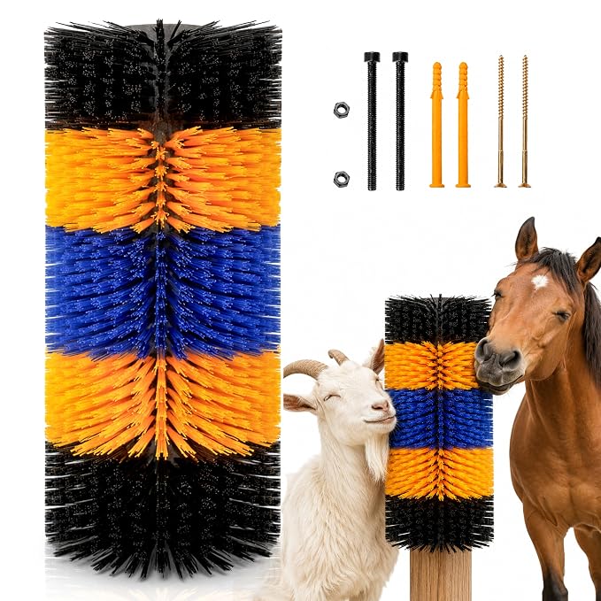 17" x 7.9" Livestock Scratching Brush for Horse, Wall-Mount Grooming and Massage Scratch Brushes for Cow Donkey Goats Horse Sheep, with 8 Screws for Back Itch Relief & Keep Cleaning (1Pcs)