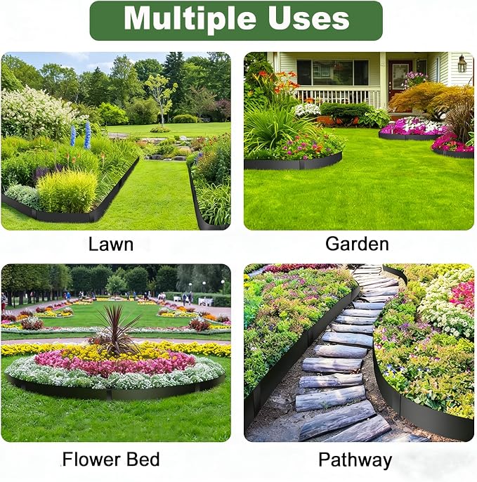 33FT Galvanized Steel Landscape Edging 10 Pack, 40" x 4.5" Metal Garden Edging with 11PCS Steel Stakes & Gloves, Metal Garden Border for Yard, Tree Rings, Pathway, Divider